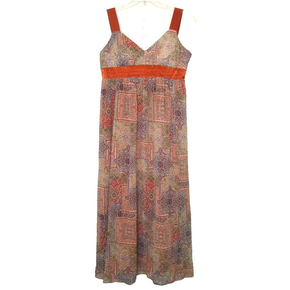 Dressbarn Empire Waist Boho Patchwork Paisley Print Sleeveless Maxi Dress